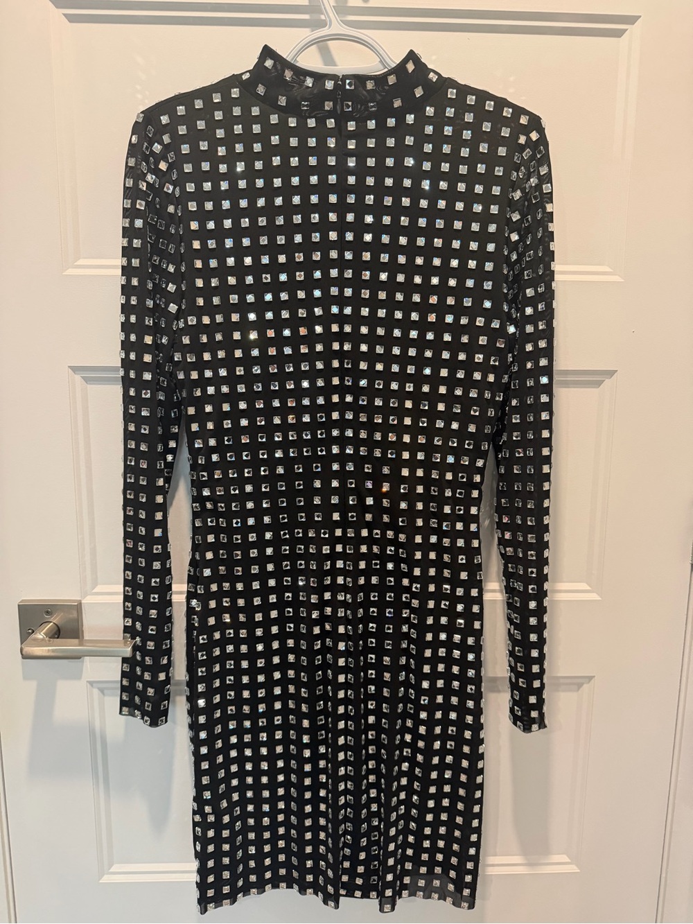 Steve Madden Black Long-Sleeve Bodycon Dress with Silver Square Studs